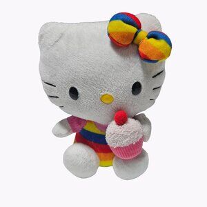 Sanrio Hello Kitty Plush 6 inch Cupcake Rainbow Bow Stuffed Animal Toy